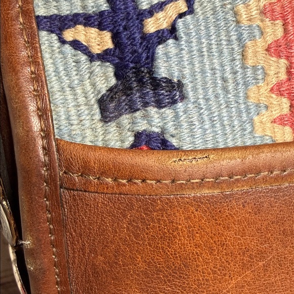 Handmade vintage western Aztec pattern Brown Leather Crossbody Bag with tapestry - Picture 7 of 14